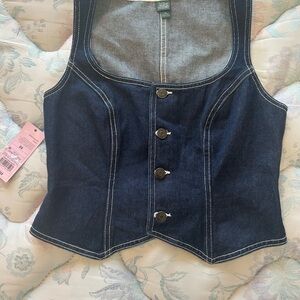 Dark Blue Denim Vest with Button Closure